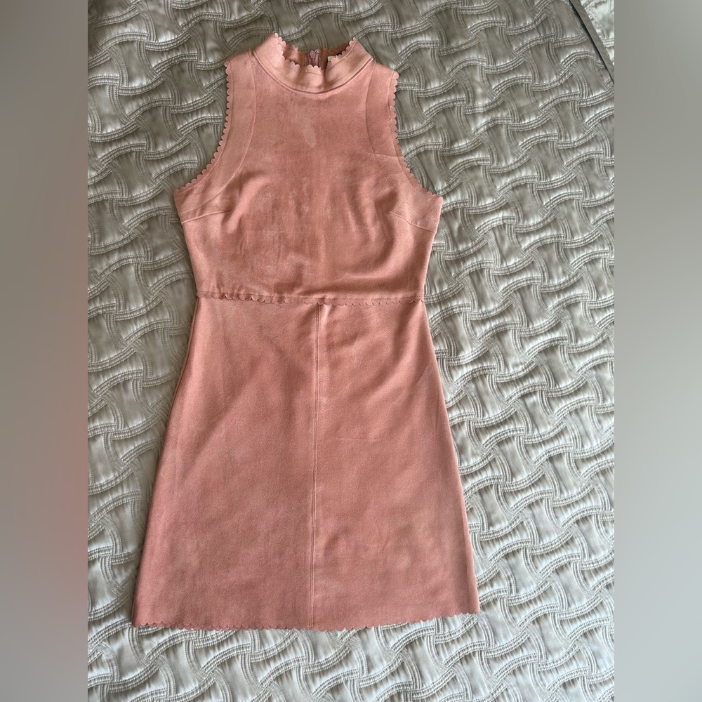 NWT Soprano Dress Women Medium Party Faux Suede Stretchy High Neck Pink